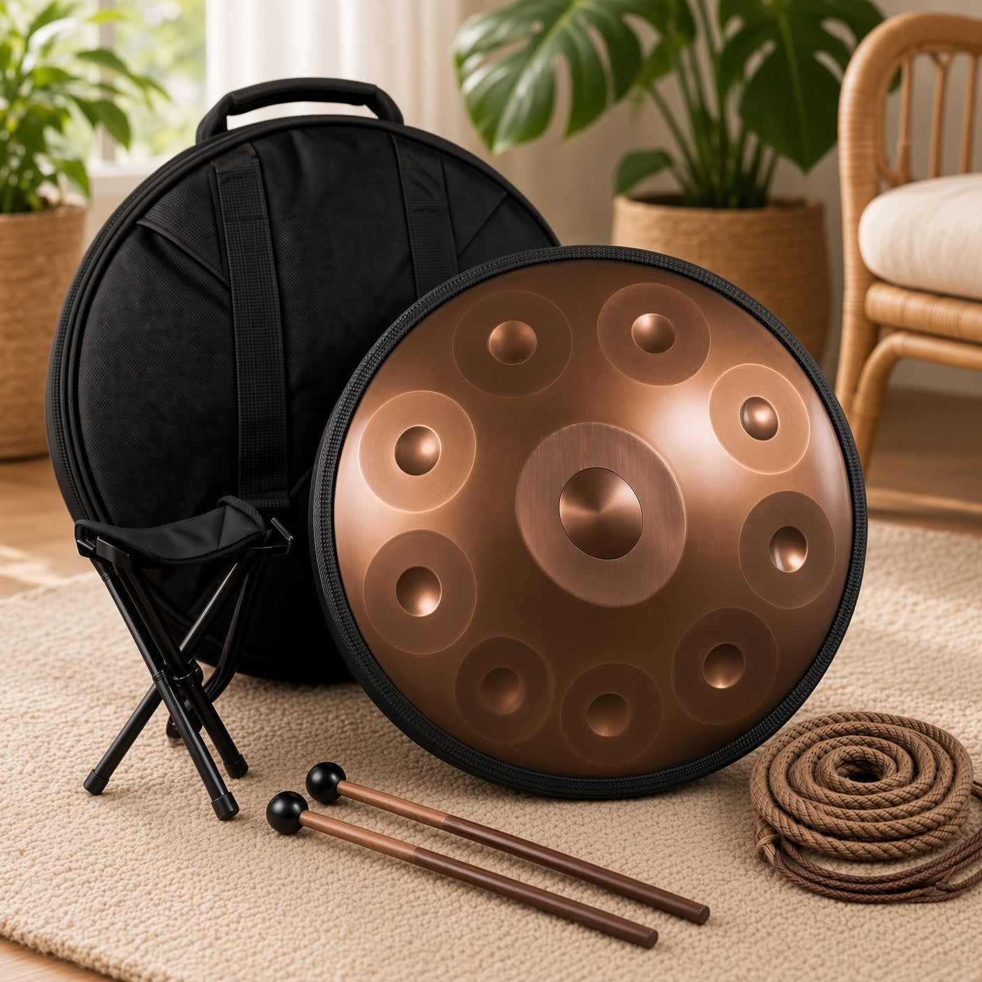Handpan 9 notes accordé en sol mineur, 45 cm, acier inoxydable