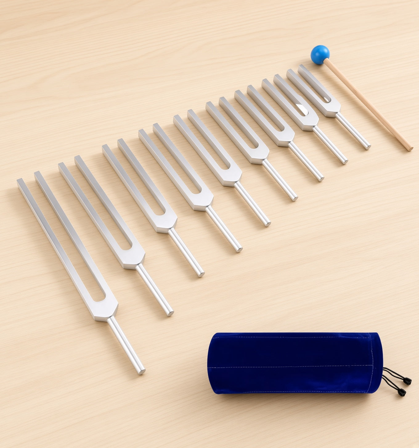 Coffret de 9 diapasons couvrant la série de 174 à 963 Hz