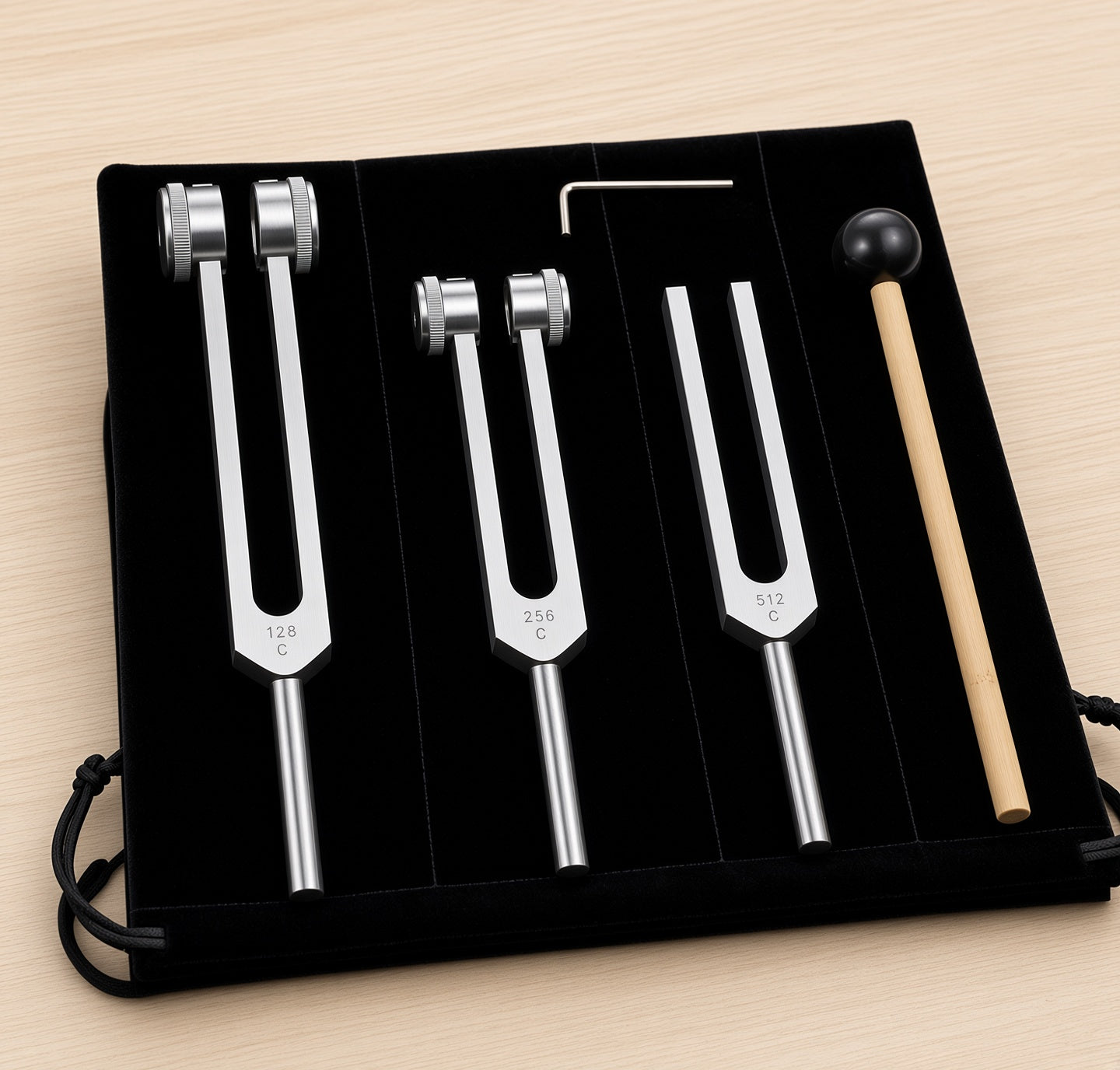 Coffret de 3 diapasons accordés sur 128, 256 et 512 Hz