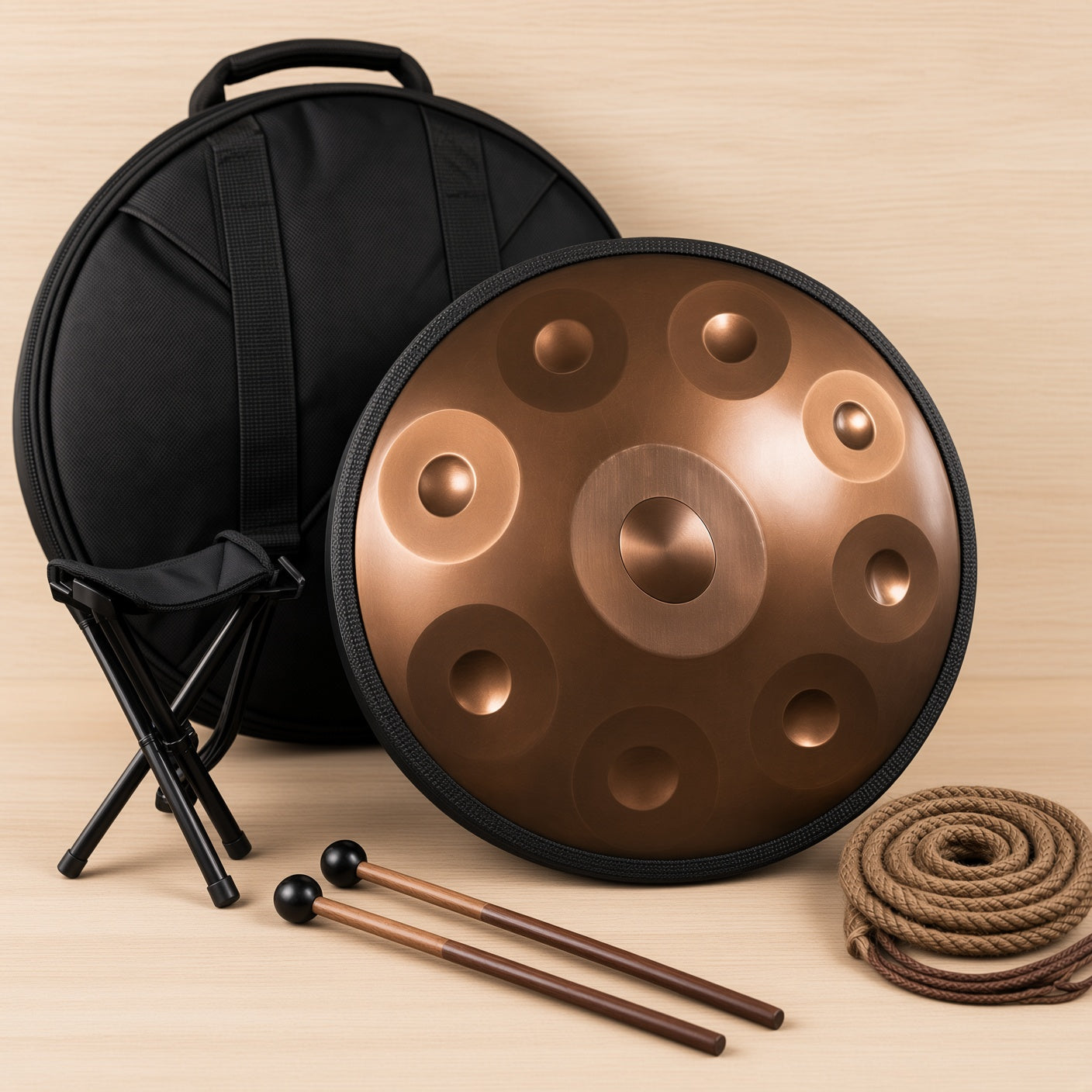 Handpan 9 notes accordé en ré mineur, 56 cm, acier inoxydable